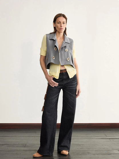 Detachable Cape Waistcoat Tencel Sleeveless Vest