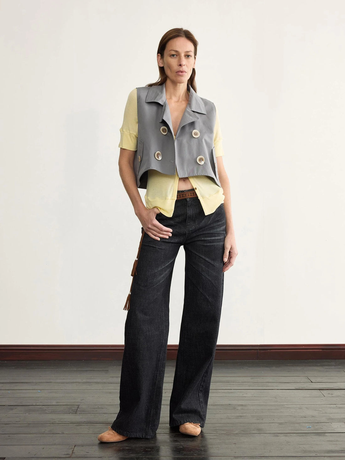Detachable Cape Waistcoat Tencel Sleeveless Vest