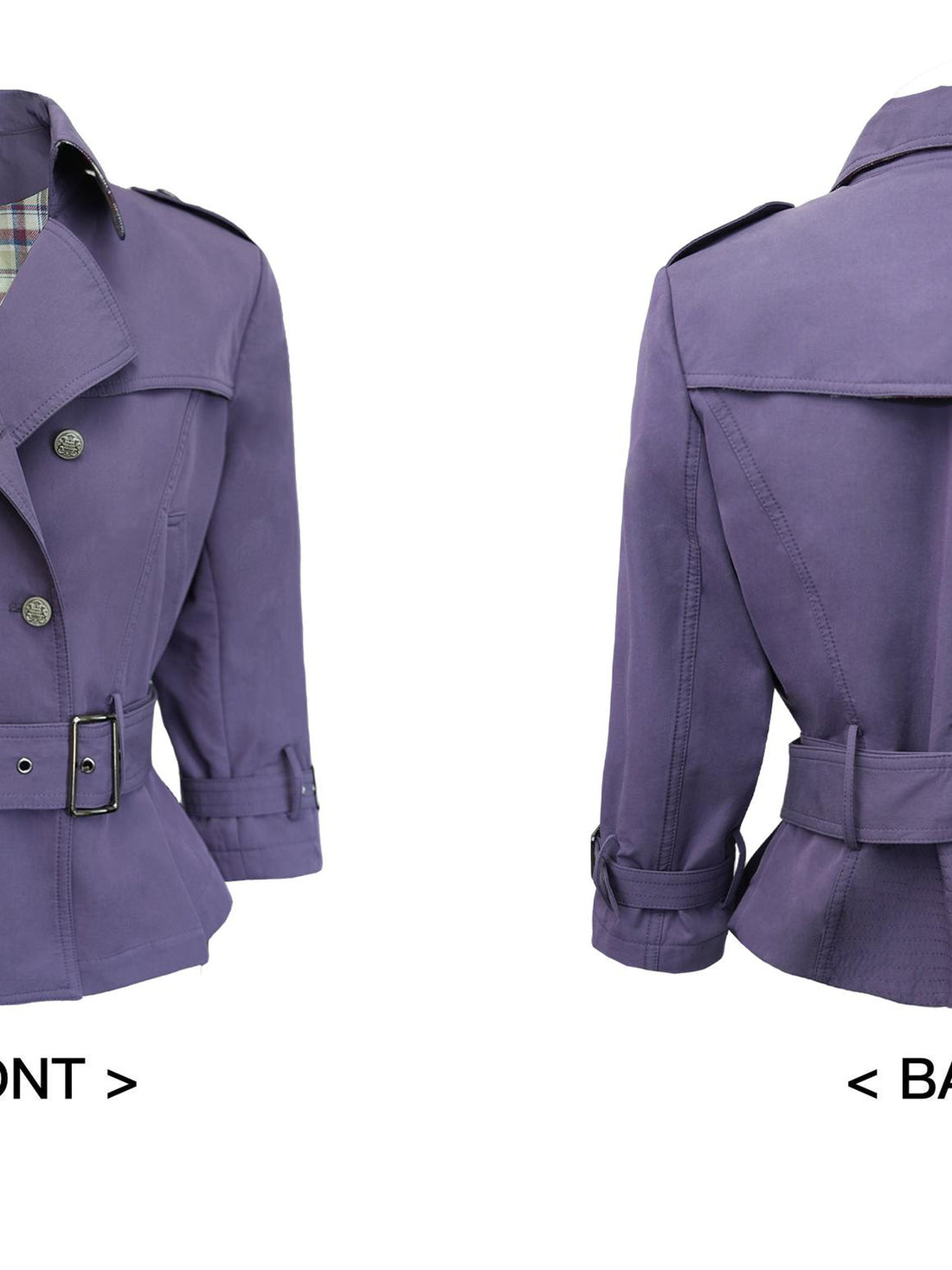 NyDkyel Double Breasted Trench Coat With Check Lining And Adjustable Belt