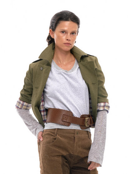 NyDkyel Double Breasted Trench Coat With Check Lining And Adjustable Belt