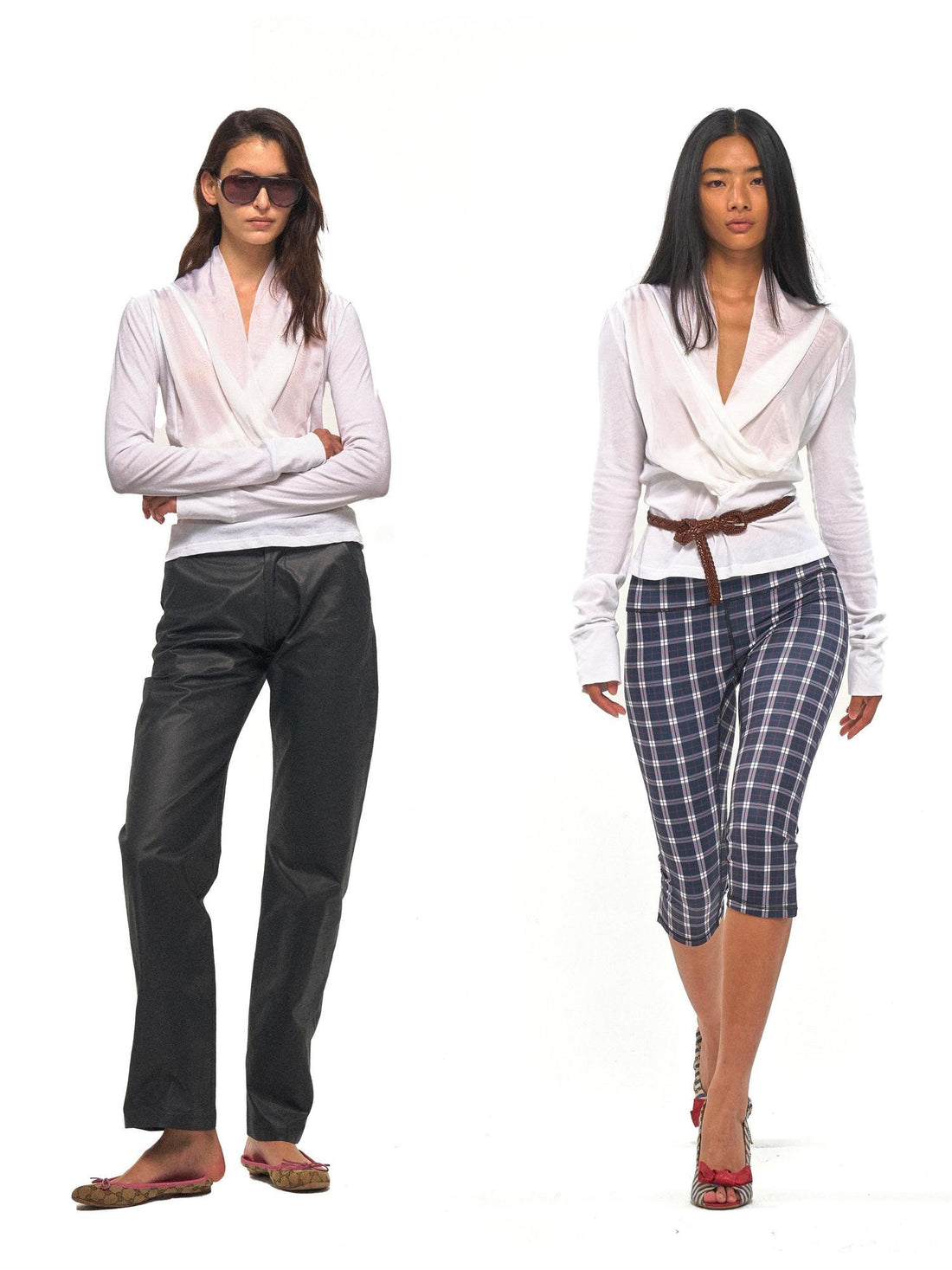 NyDkyel Draped V-neck Knit Splice Tie Women&