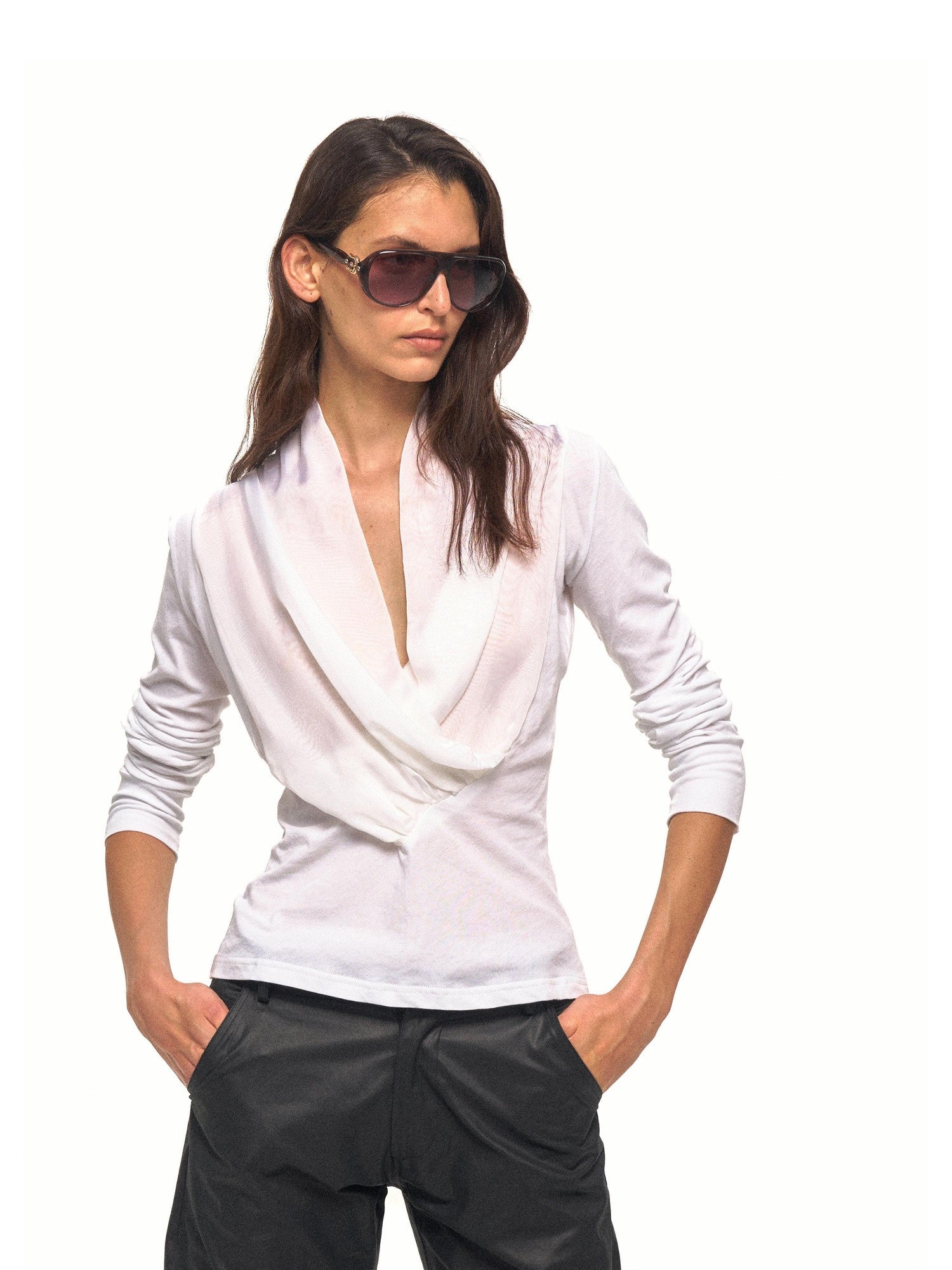 NyDkyel Draped V-neck Knit Splice Tie Women&