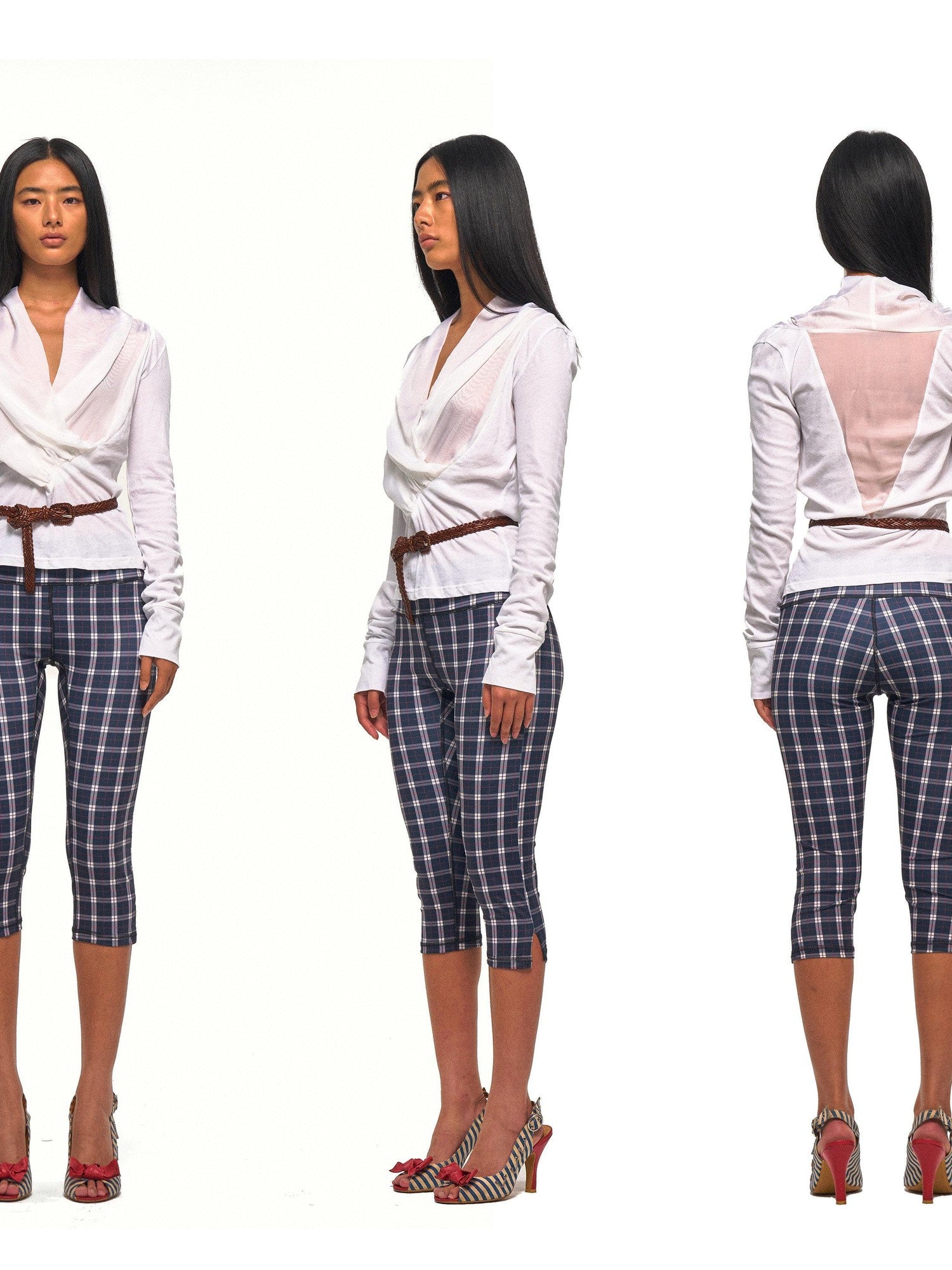 NyDkyel Draped V-neck Knit Splice Tie Women&