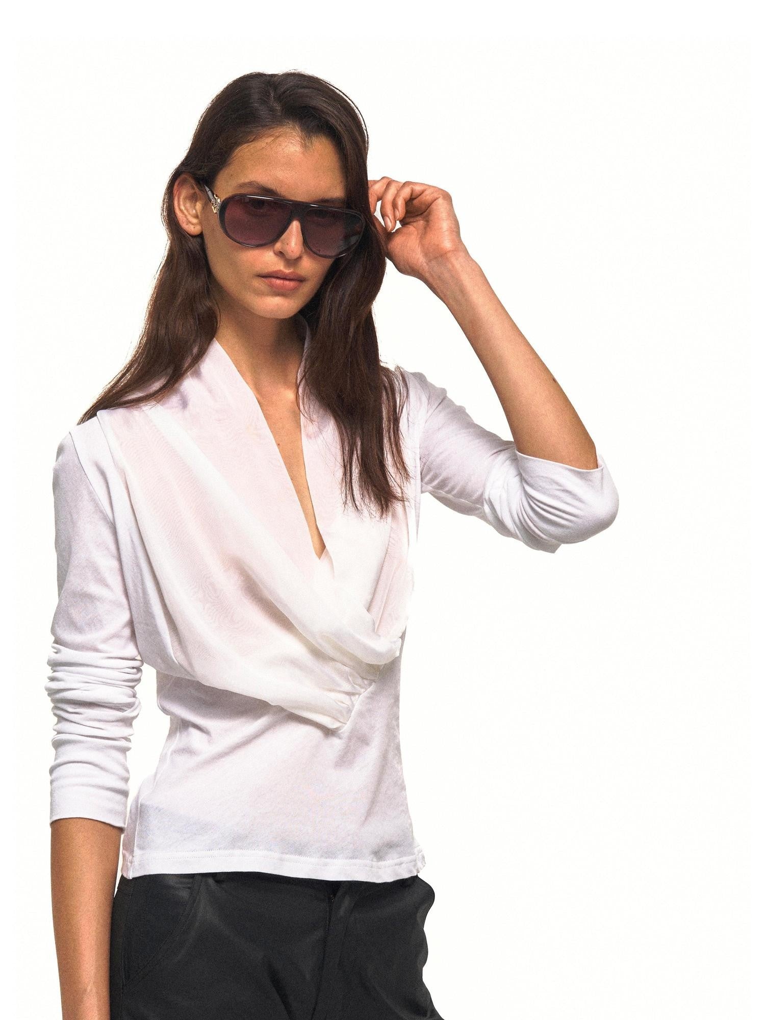 NyDkyel Draped V-neck Knit Splice Tie Women&