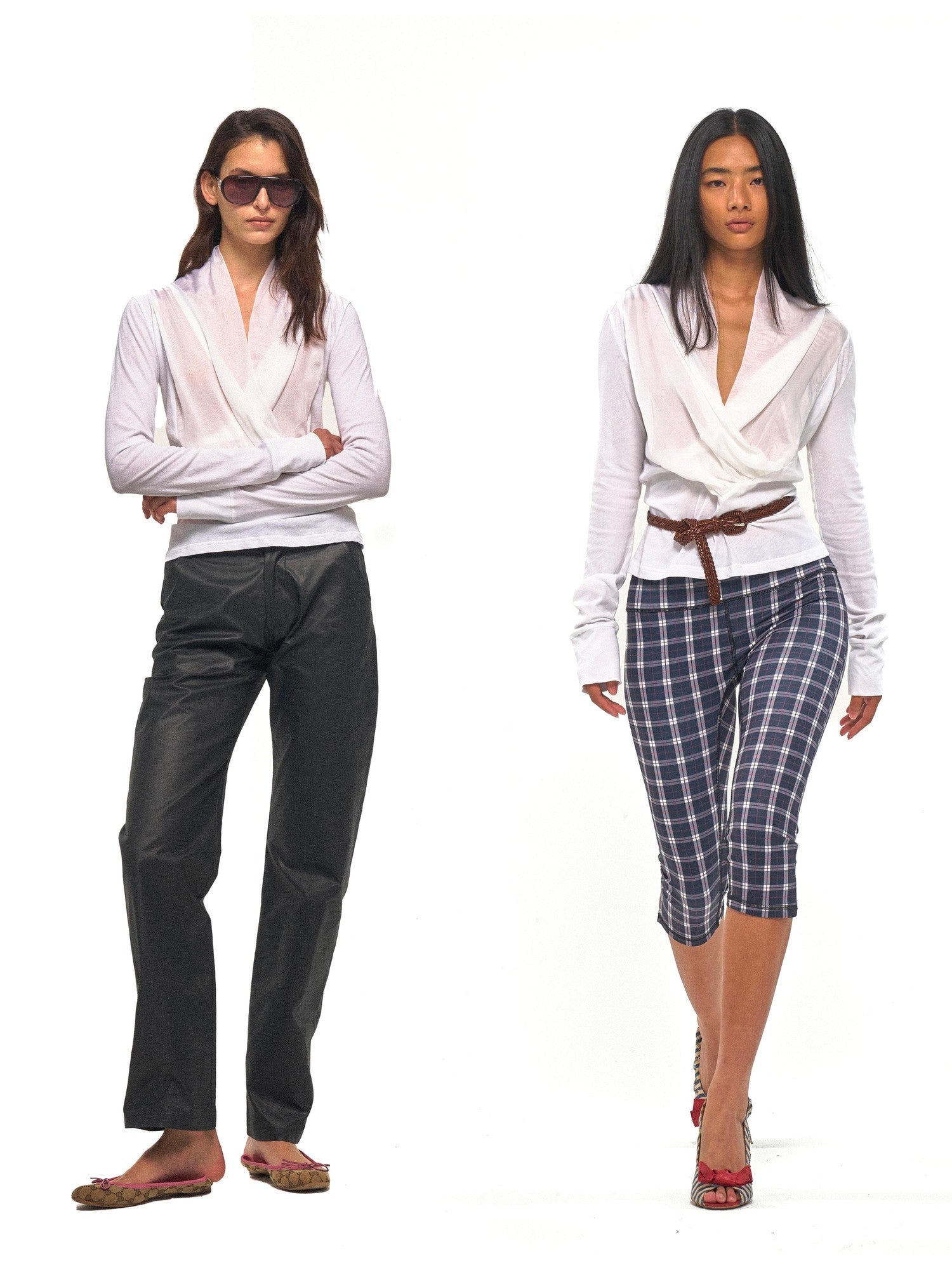 NyDkyel Draped V-neck Knit Splice Tie Women&
