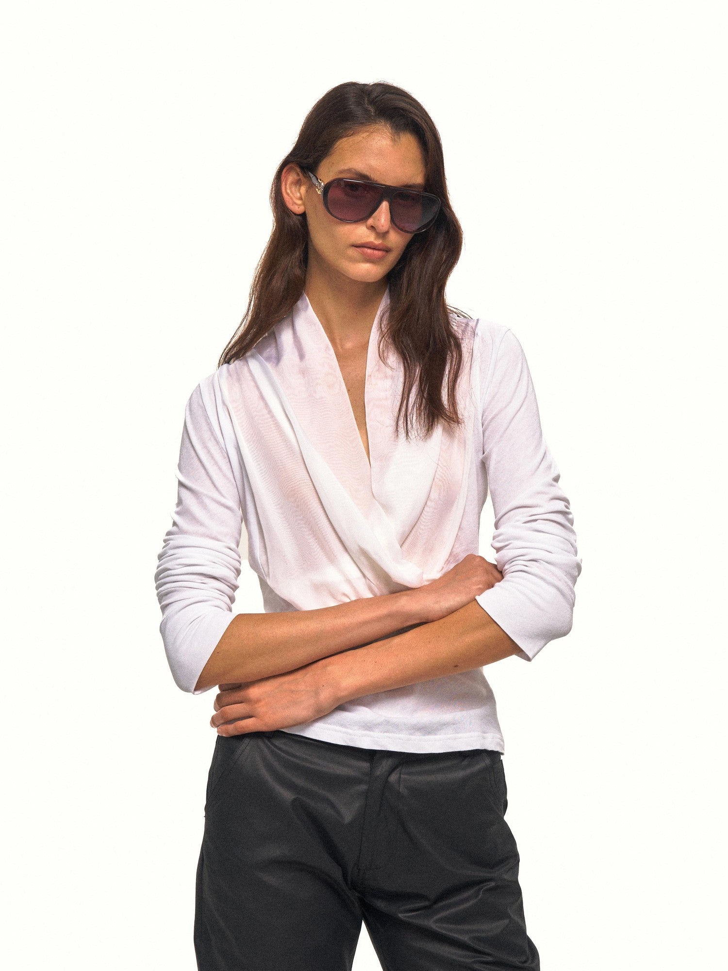 NyDkyel Draped V-neck Knit Splice Tie Women&