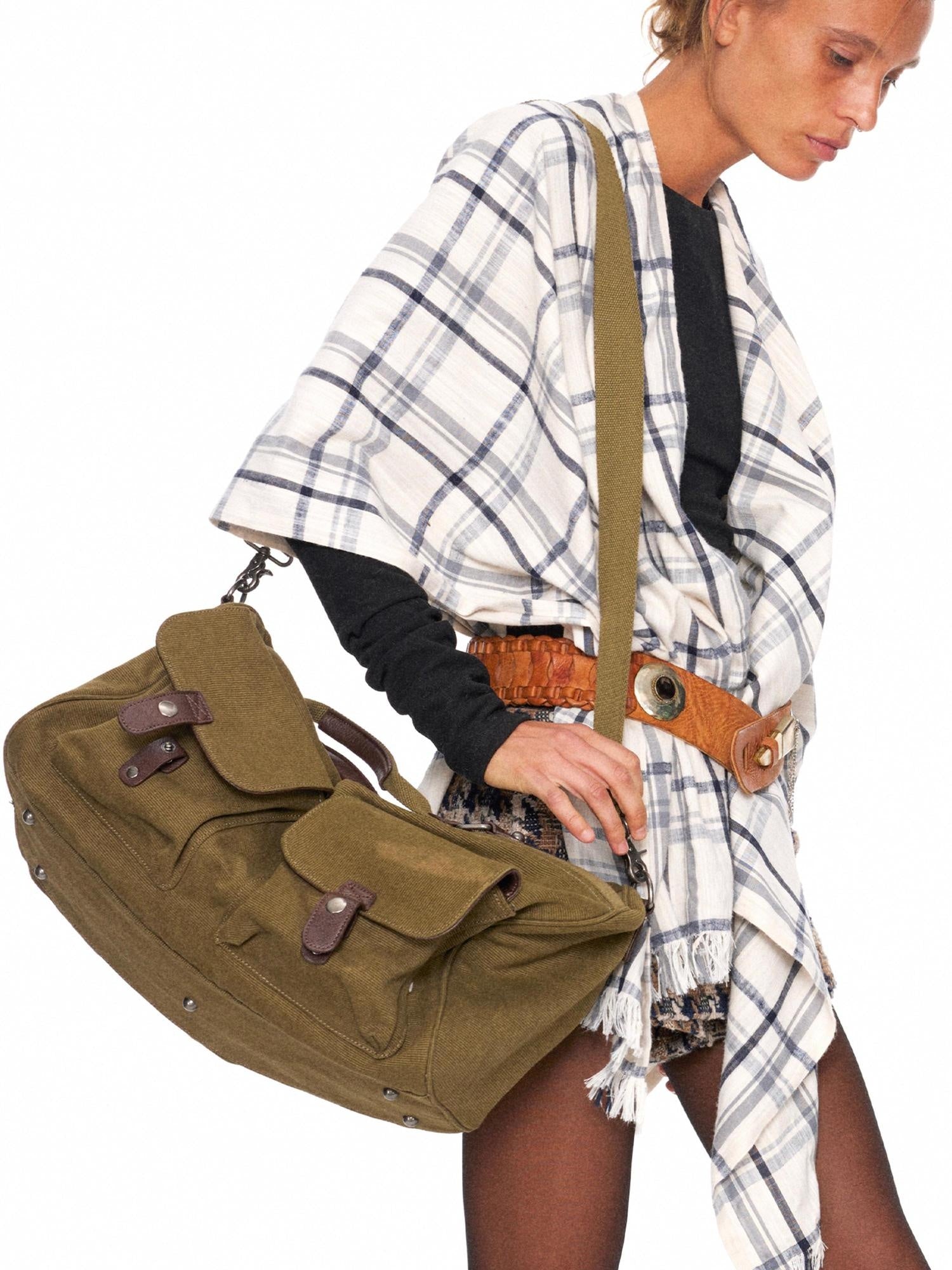 NyDkyel Durable Canvas Boxy Crossbody Detachable Strap Unisex Vintage Green Zipper Bag