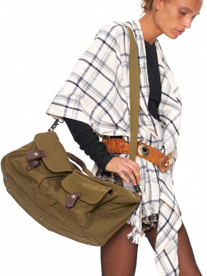 NyDkyel Durable Canvas Boxy Crossbody Detachable Strap Unisex Vintage Green Zipper Bag