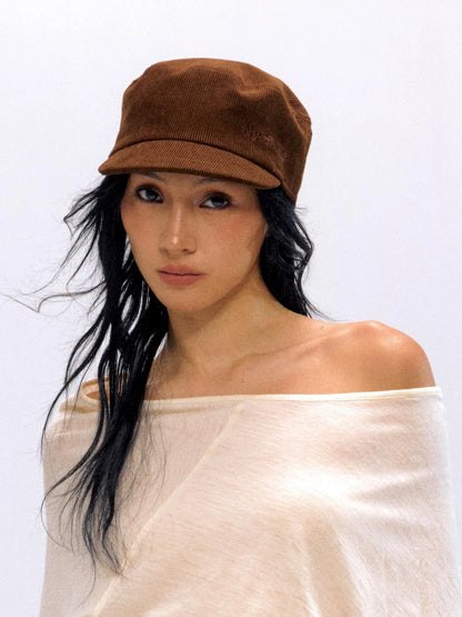 Embroidered Corduroy Retro Riding Cap