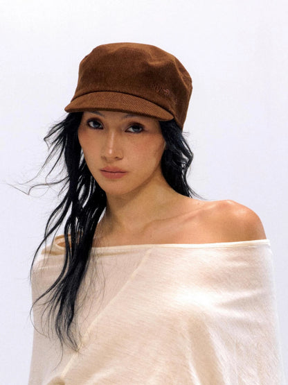 Embroidered Corduroy Retro Riding Cap