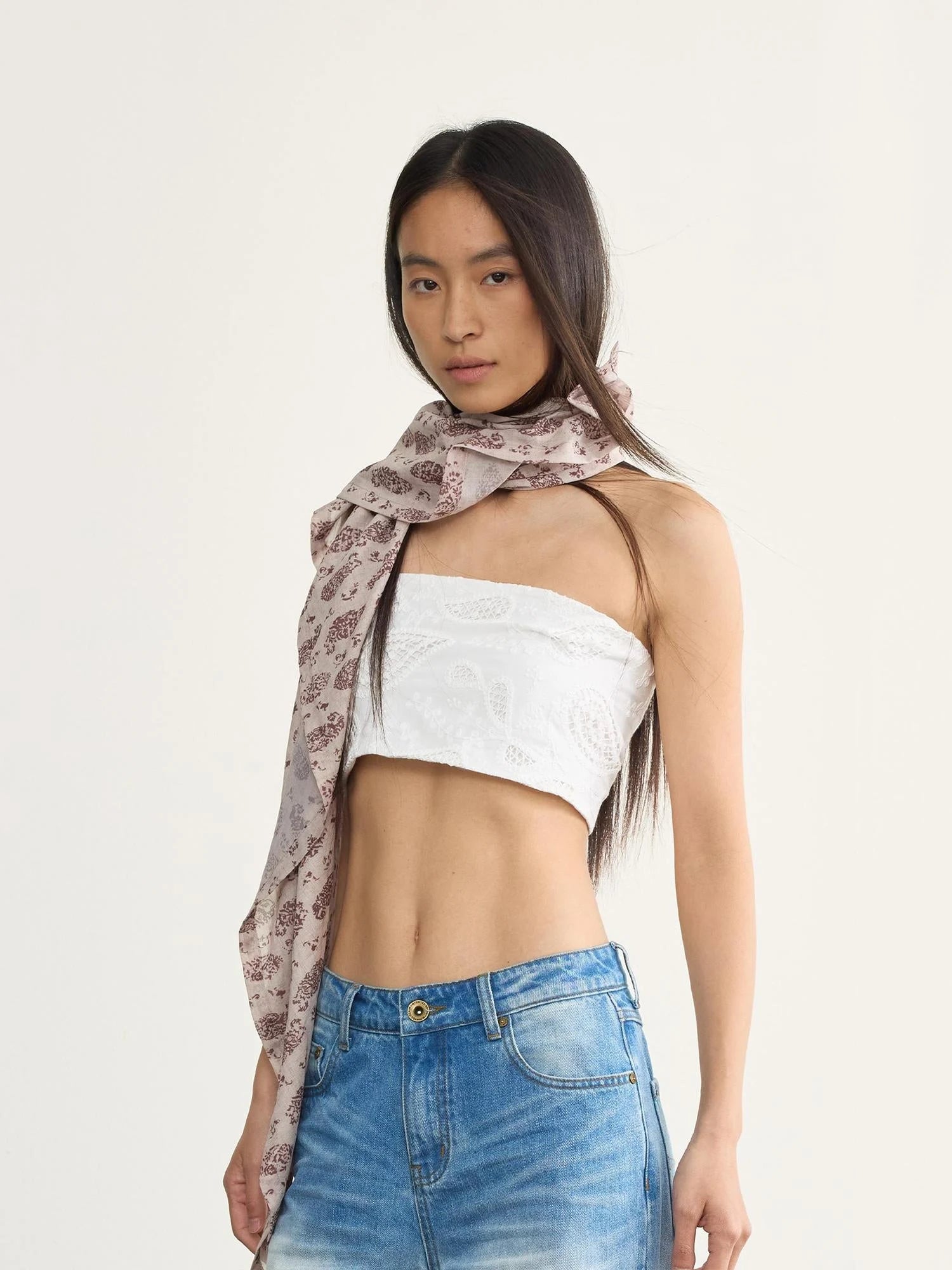 Embroidered Cutout White Cashew Flower Bustier