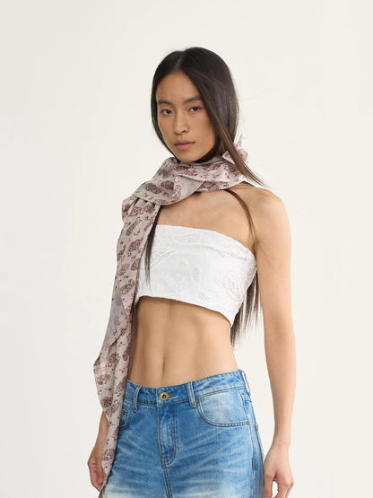 Embroidered Cutout White Cashew Flower Bustier