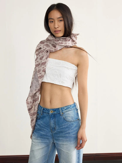 Embroidered Cutout White Cashew Flower Bustier