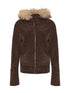 Fleece Stretch Fabric Asymmetric Placket Fur Hooded Sweatshirt