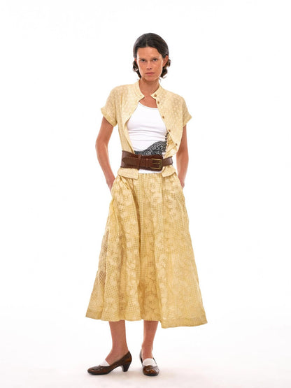 Floral Embroidered Cropped Shirt With Wooden Buttons