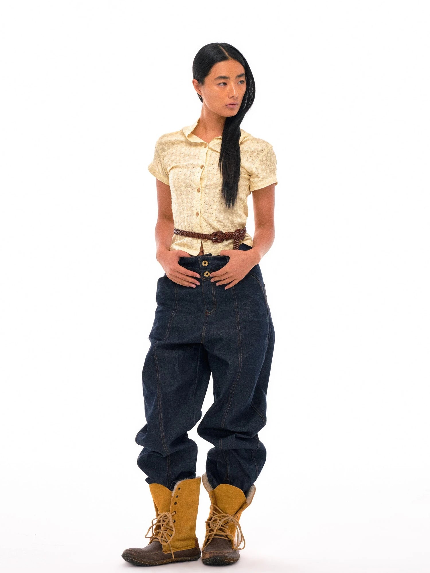 Floral Embroidered Cropped Shirt With Wooden Buttons