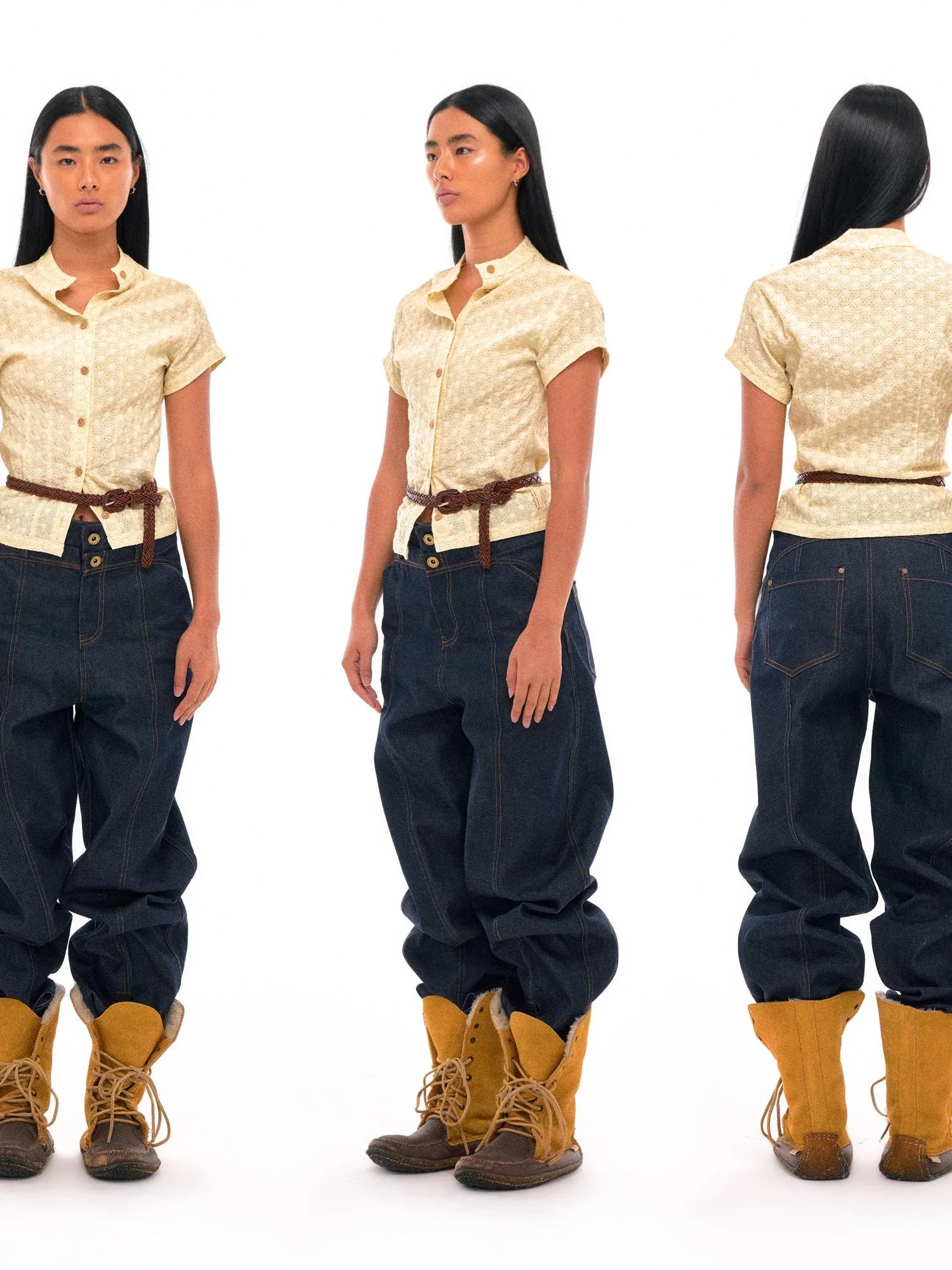 Floral Embroidered Cropped Shirt With Wooden Buttons