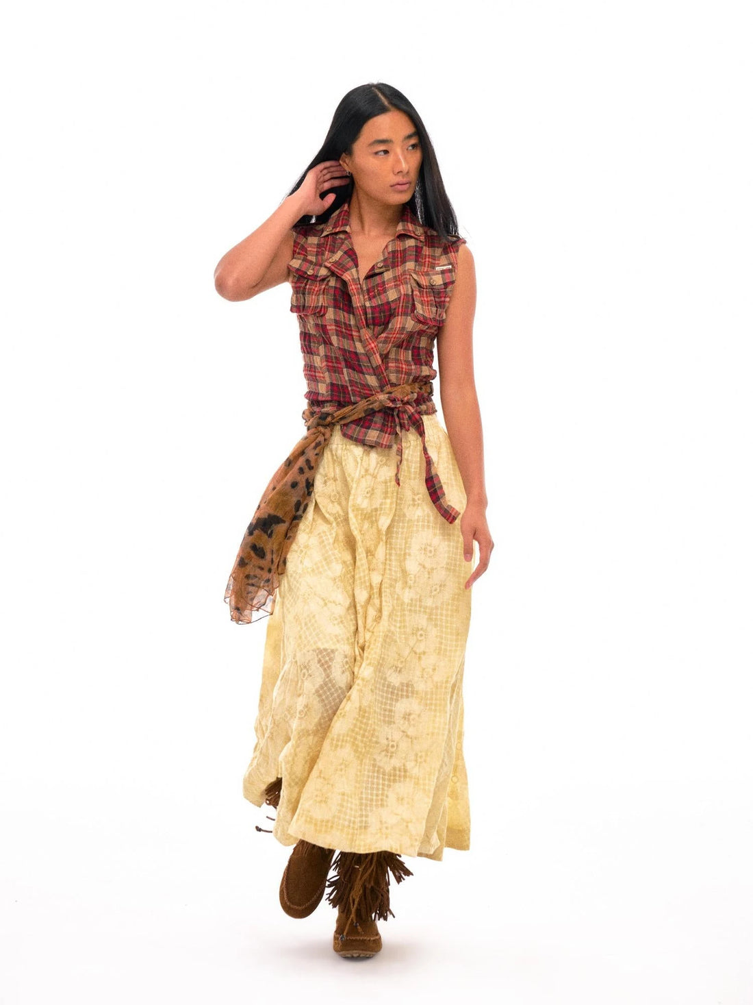 Floral Embroidered High Waist Flared Midi Skirt In Citrus Yellow