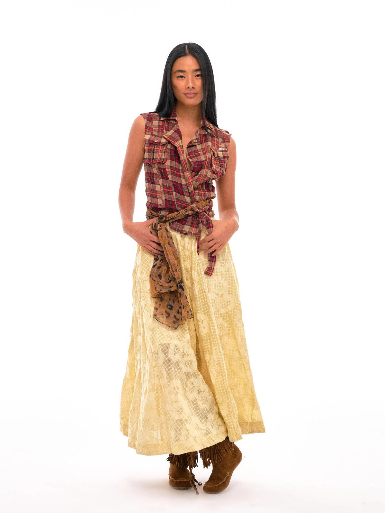 Floral Embroidered High Waist Flared Midi Skirt In Citrus Yellow