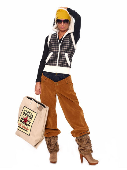 NyDkyel Foldable Leather Tote British Letter Print Square Soft Handle Unisex Zipper Bag