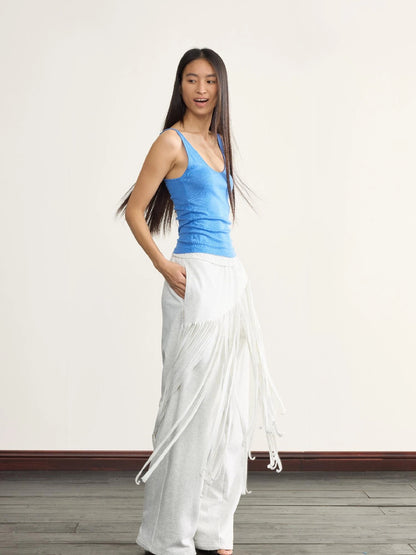 Fringed Knit Trousers With Cascading Layers