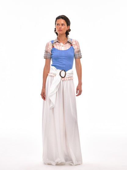 NyDkyel Geometric Color Block Striped Shirt with Asymmetric Cuffs