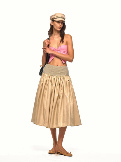 NyDkyel Glossy Faux Leather Look Beaded Wide Waistband Women&