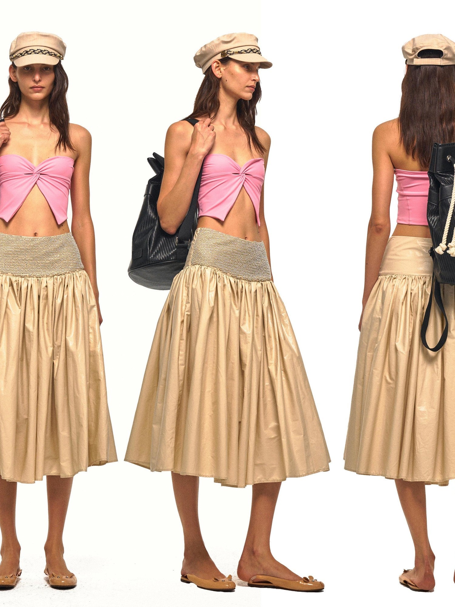 NyDkyel Glossy Faux Leather Look Beaded Wide Waistband Women&