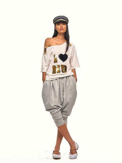 NyDkyel Gold Button Sequin Slanted Shoulder Women&