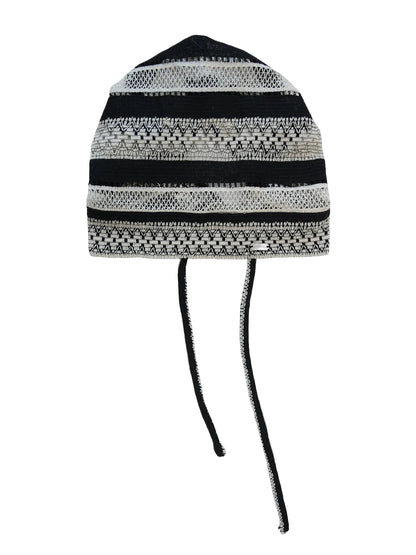 Gray Stripe Knit Jacquard Nepal Style Headscarf Cap
