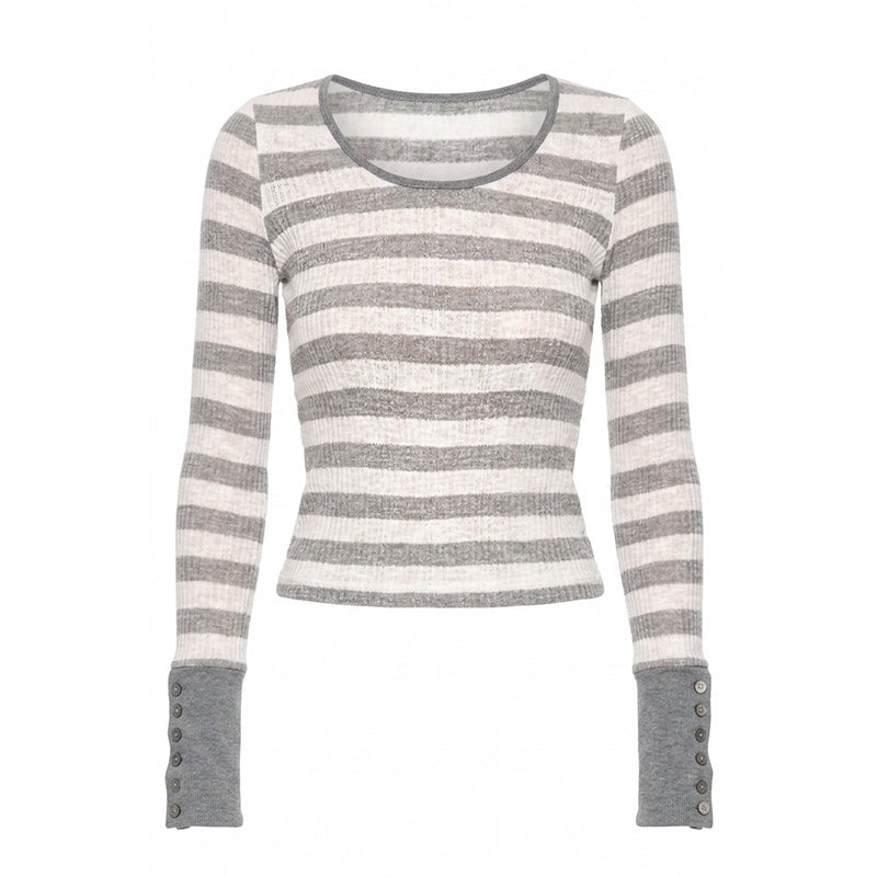 NyDkyel_Grey_White_Striped_Cuff_Badge_Back_Button_Women&