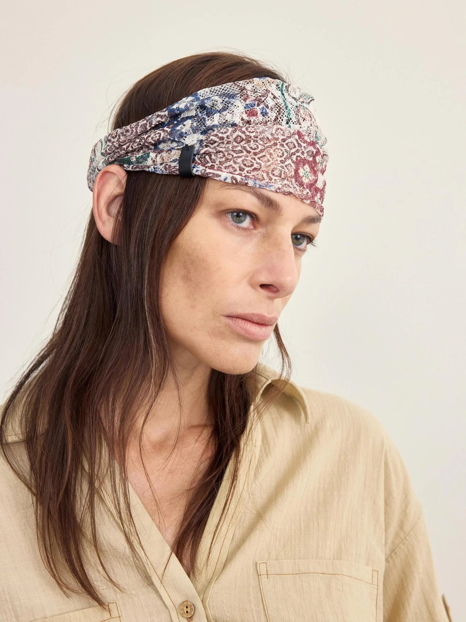 Gypsy Paisley Print Mesh Headband Berry Red