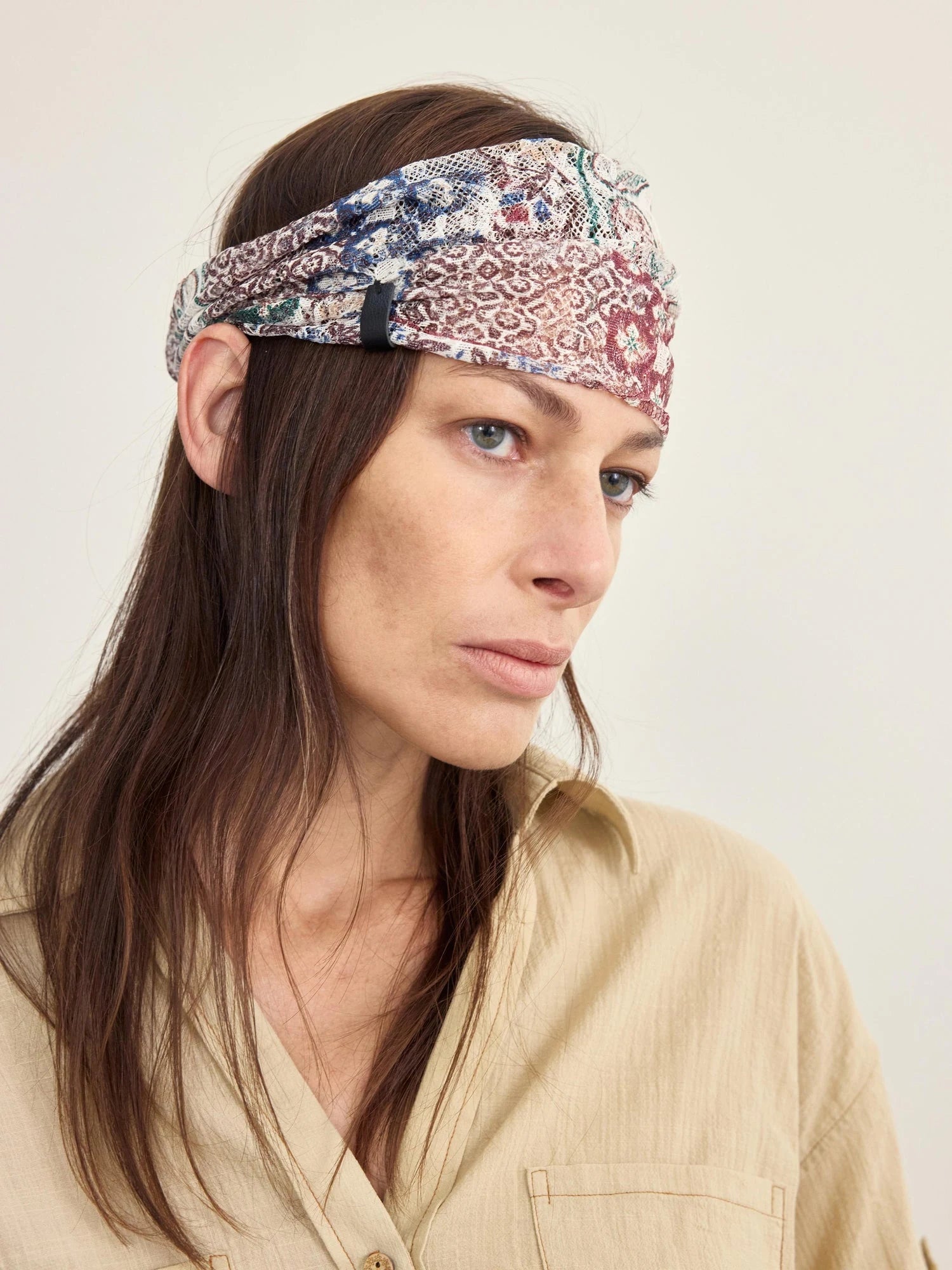 Gypsy Paisley Print Mesh Headband Berry Red