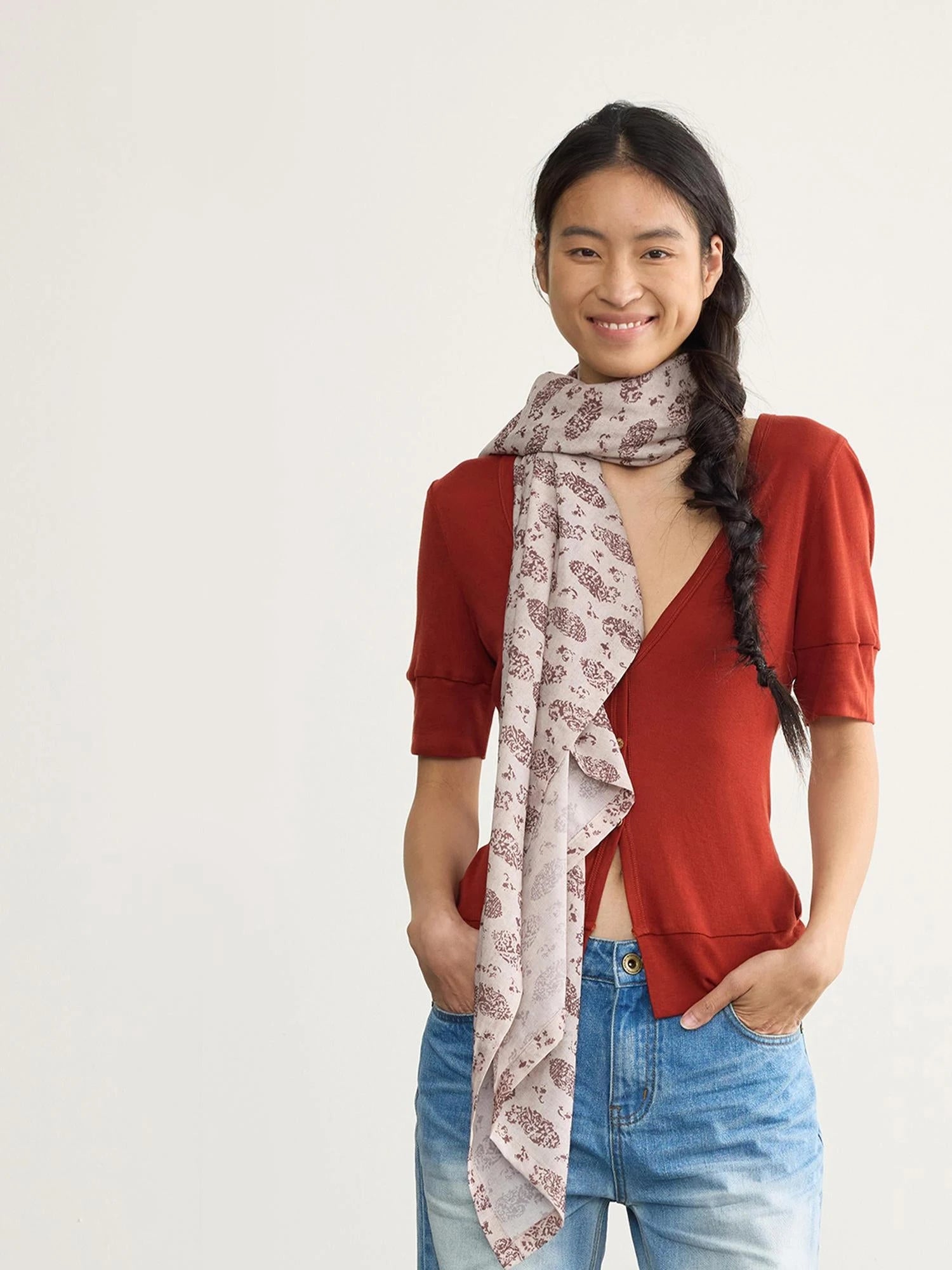 Gypsy Sand Scarf Wrap V-neck T-shirt Long Sleeve Blouse