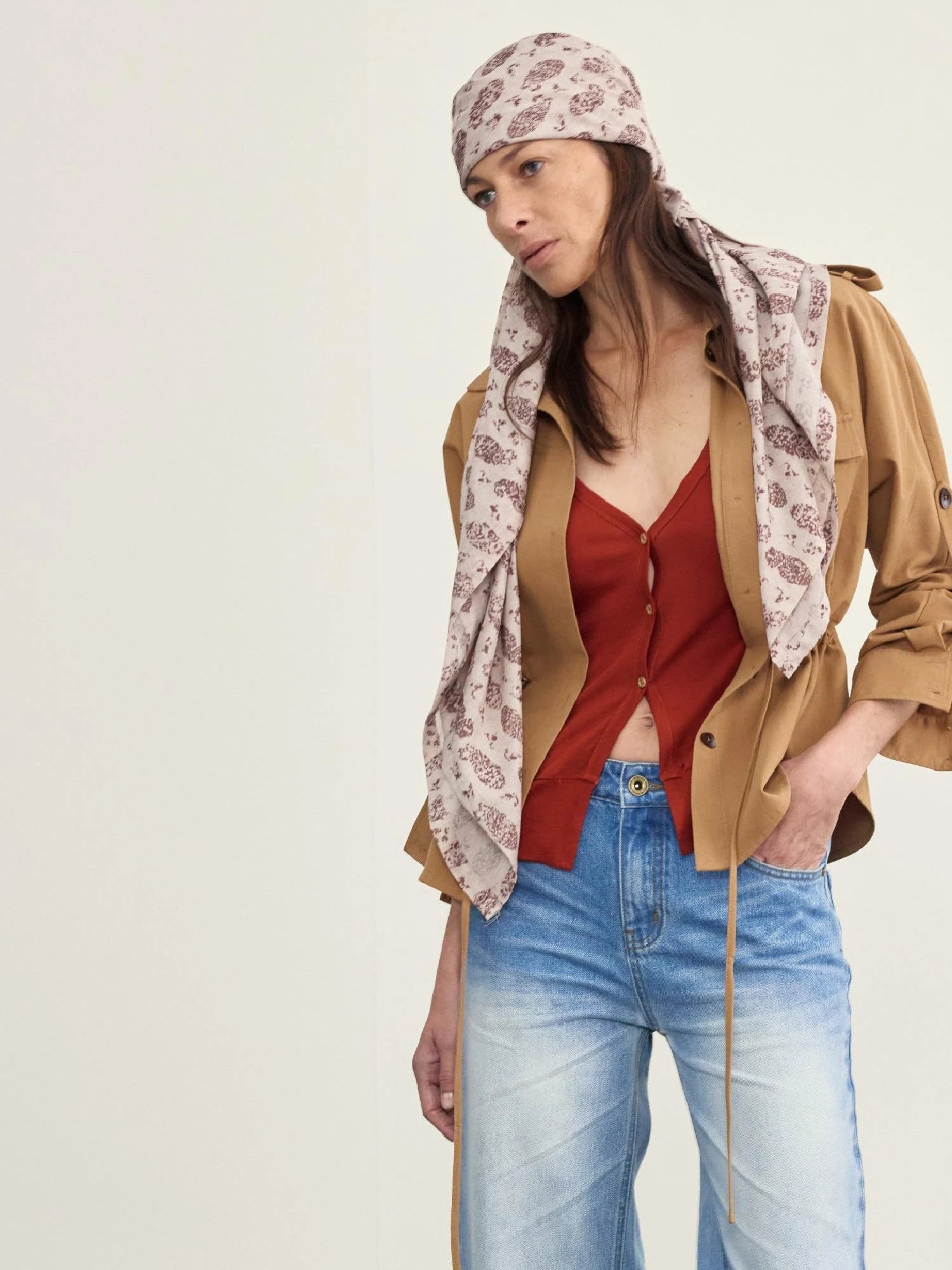Gypsy Sand Scarf Wrap V-neck T-shirt Long Sleeve Blouse