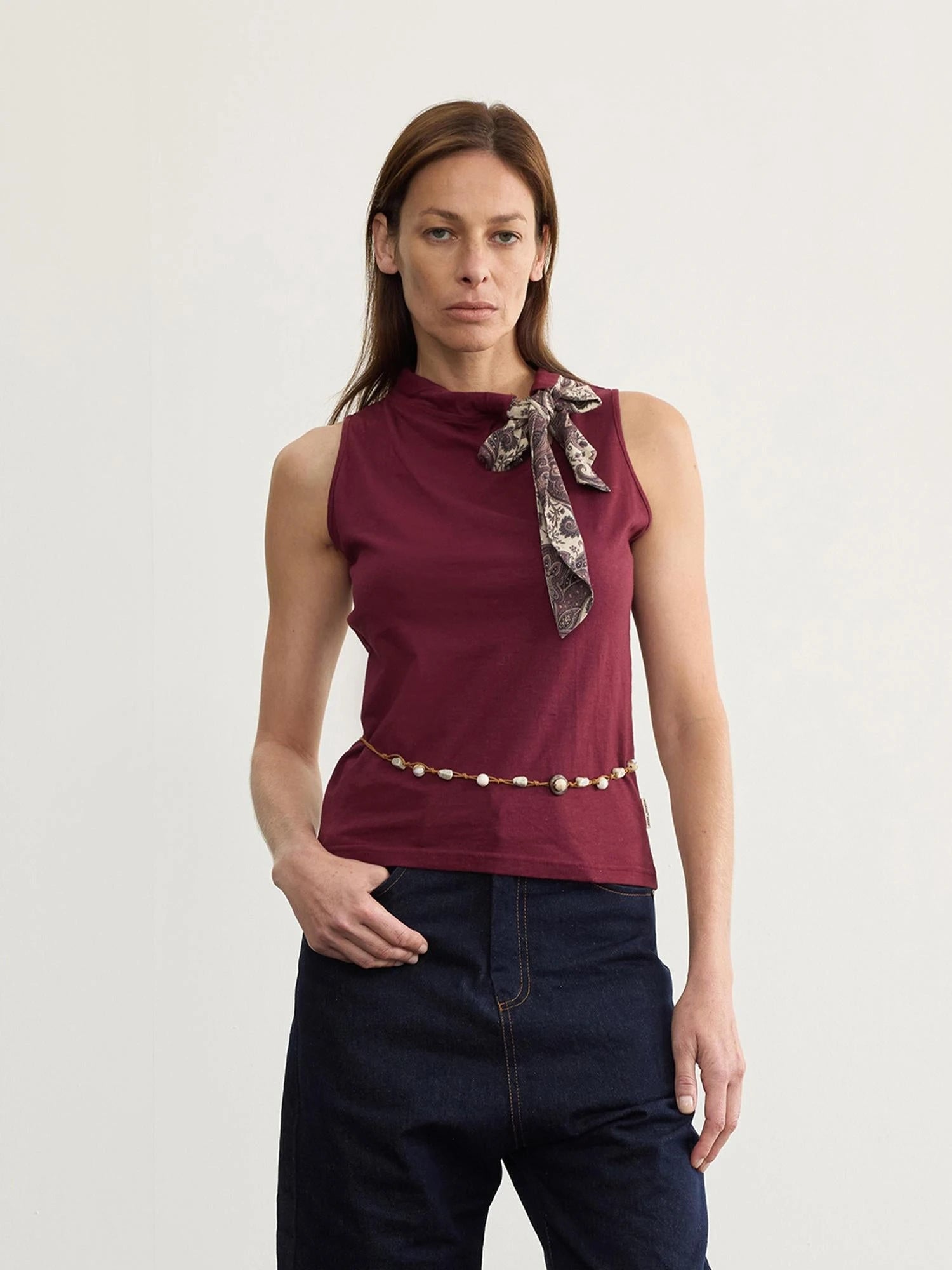 Gypsy Style Hemp Blend Linen Scarf Trim Vest Top