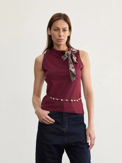 Gypsy Style Hemp Blend Linen Scarf Trim Vest Top