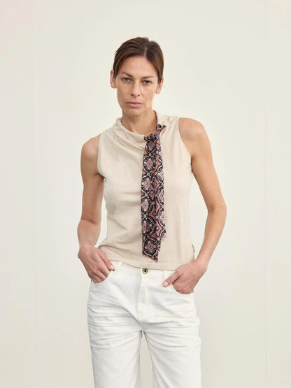Gypsy Style Hemp Blend Linen Scarf Trim Vest Top