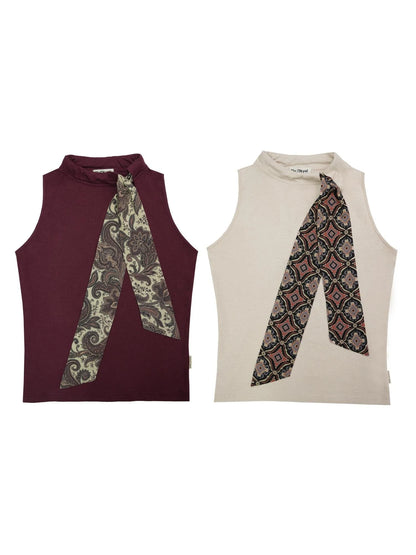 Gypsy Style Hemp Blend Linen Scarf Trim Vest Top