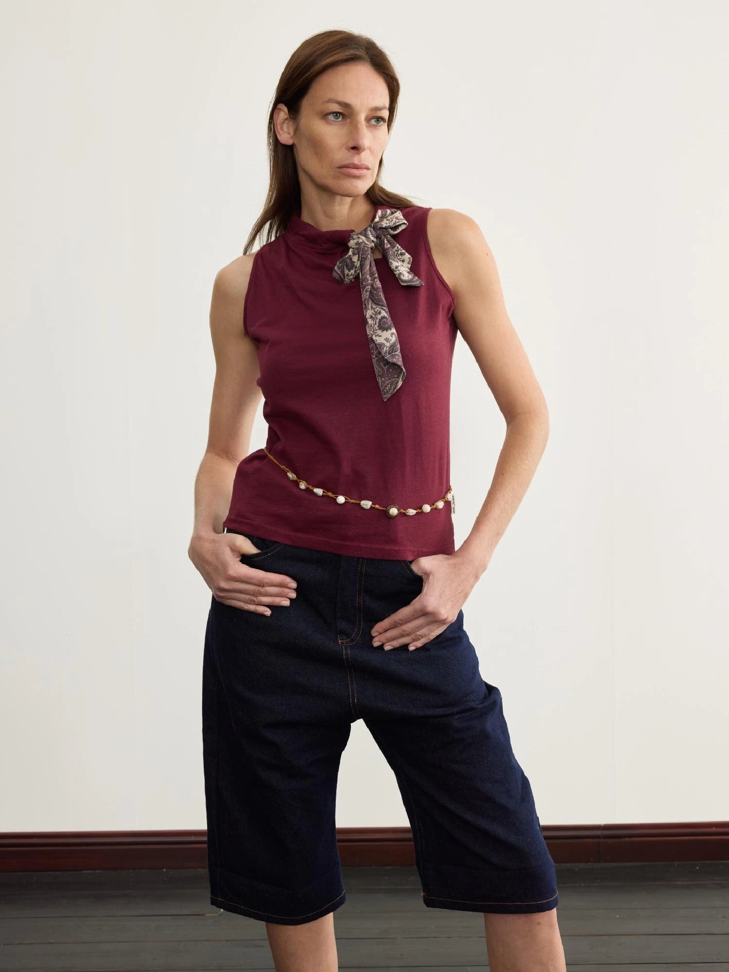 Gypsy Style Hemp Blend Linen Scarf Trim Vest Top
