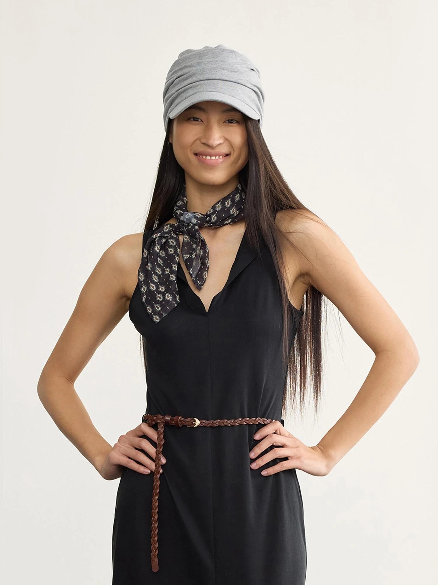 Gypsy Style Navy Blue Printed Short Silk Scarf