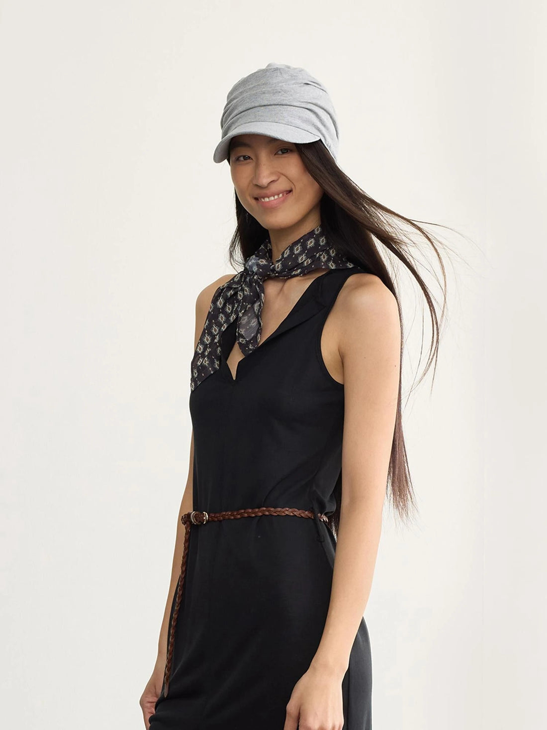 Gypsy Style Navy Blue Printed Short Silk Scarf