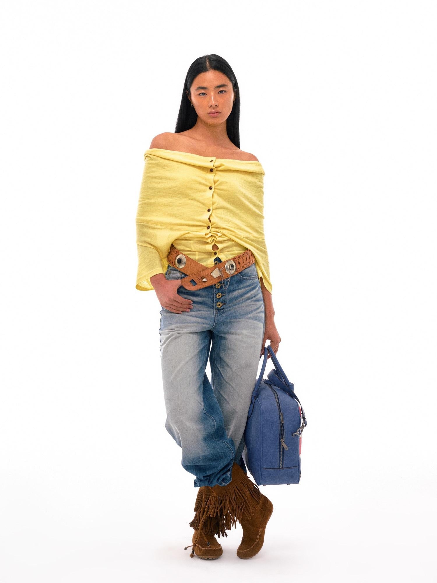 NyDkyel High Waist Pleated Washed Wide Leg Relaxed Fit Light Denim Womens Jeans