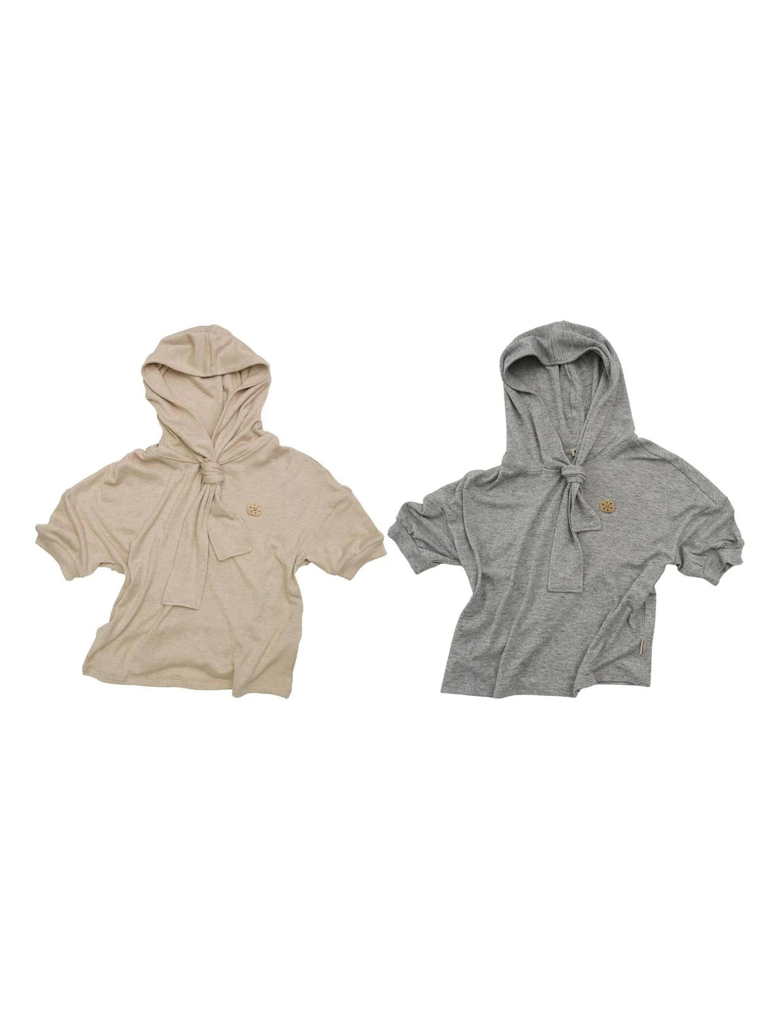 Hooded Tie Neck Button Detail Drop Shoulder Short Sleeve Tee