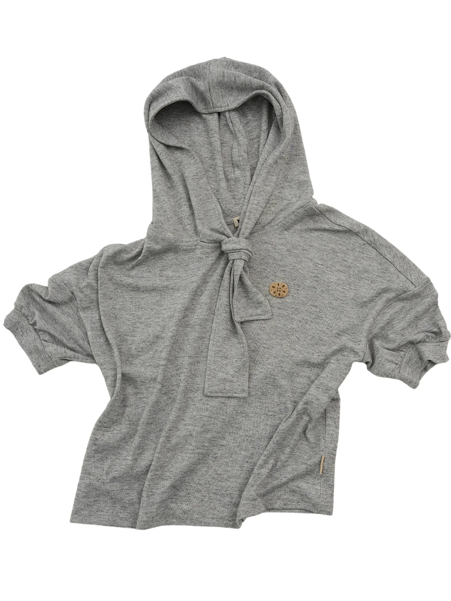 Hooded Tie Neck Button Detail Drop Shoulder Short Sleeve Tee