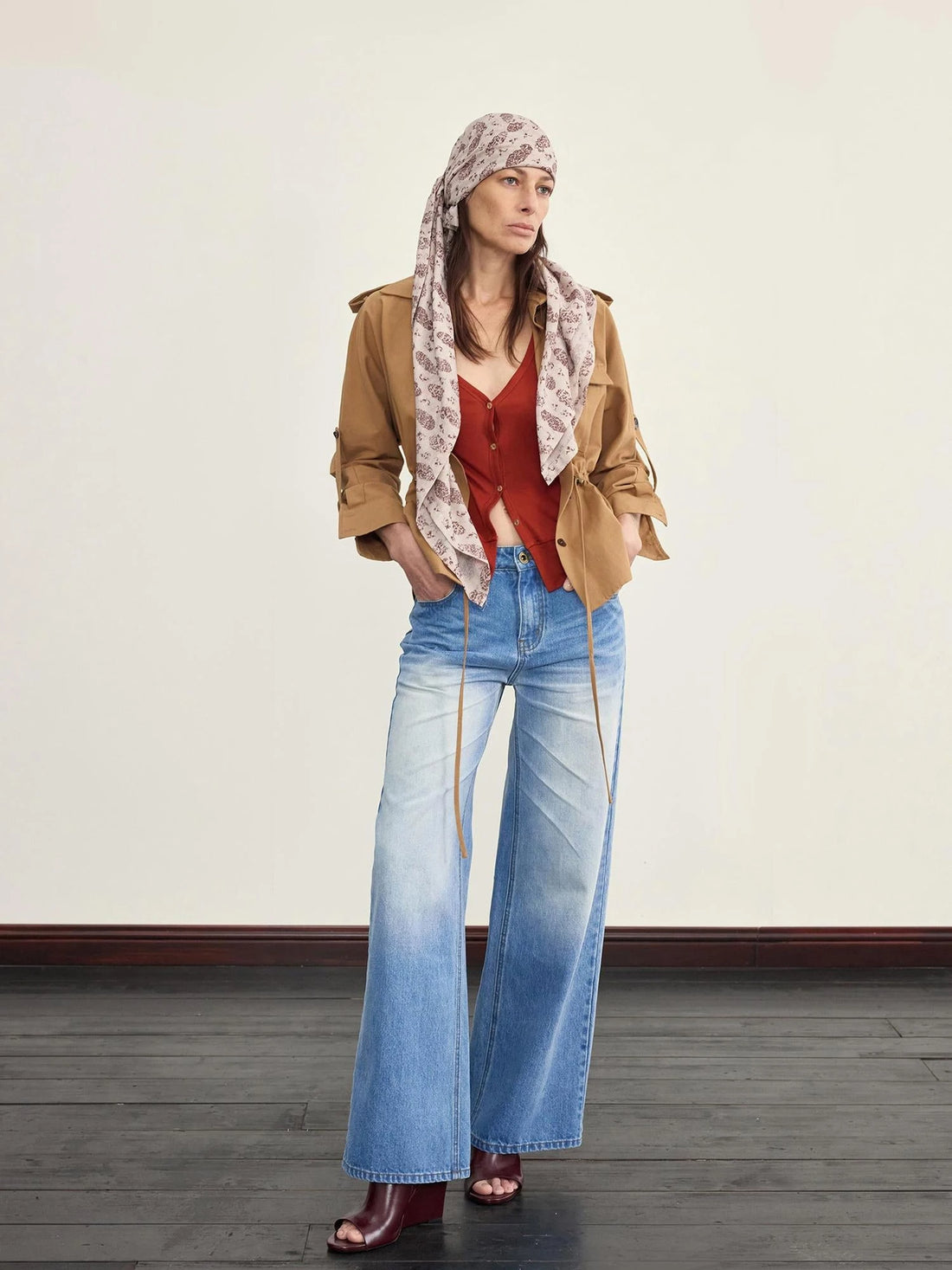 Ice Blue Washed Straight Jeans With Natural Faded Creases