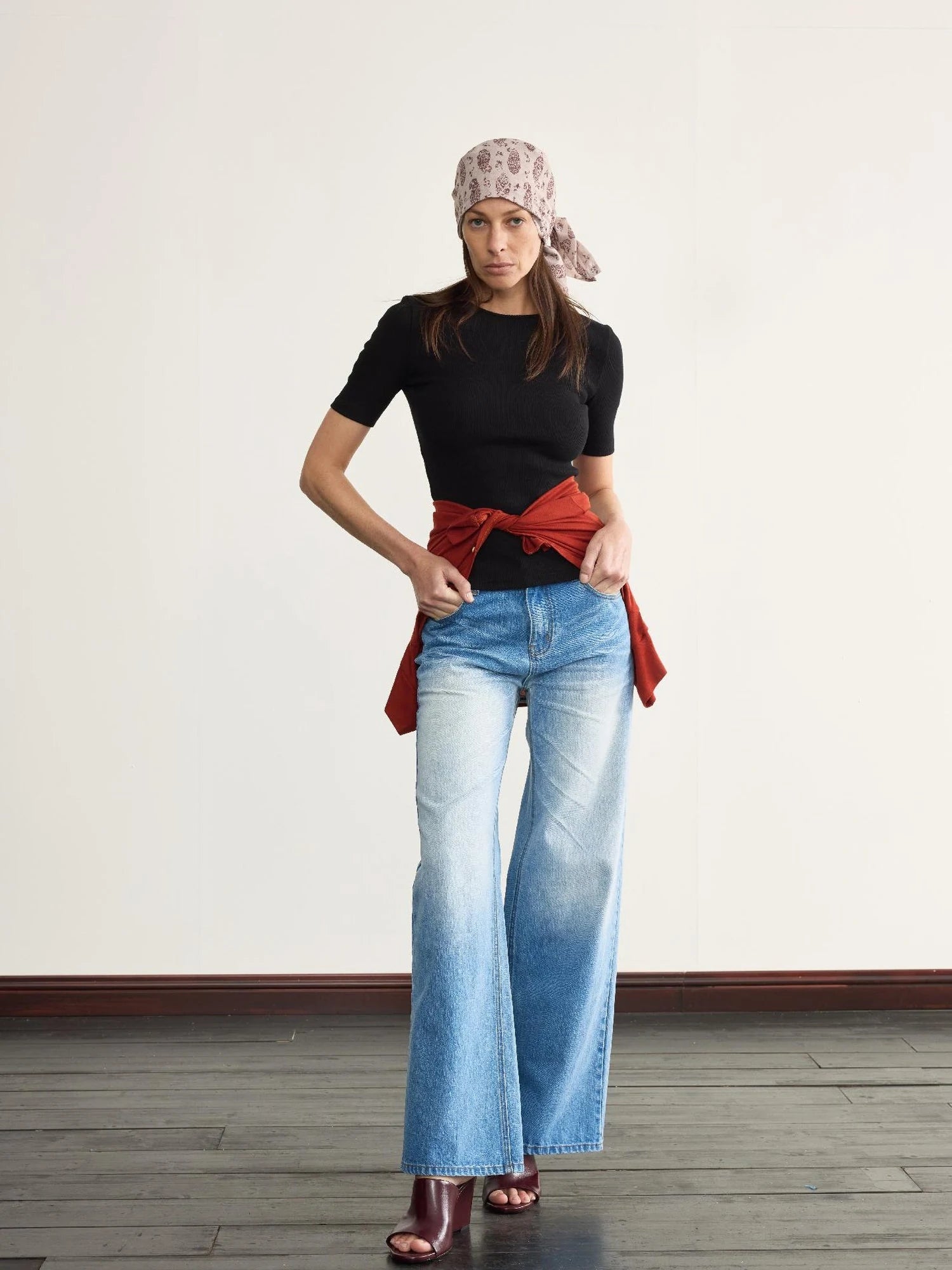 Ice Blue Washed Straight Jeans With Natural Faded Creases