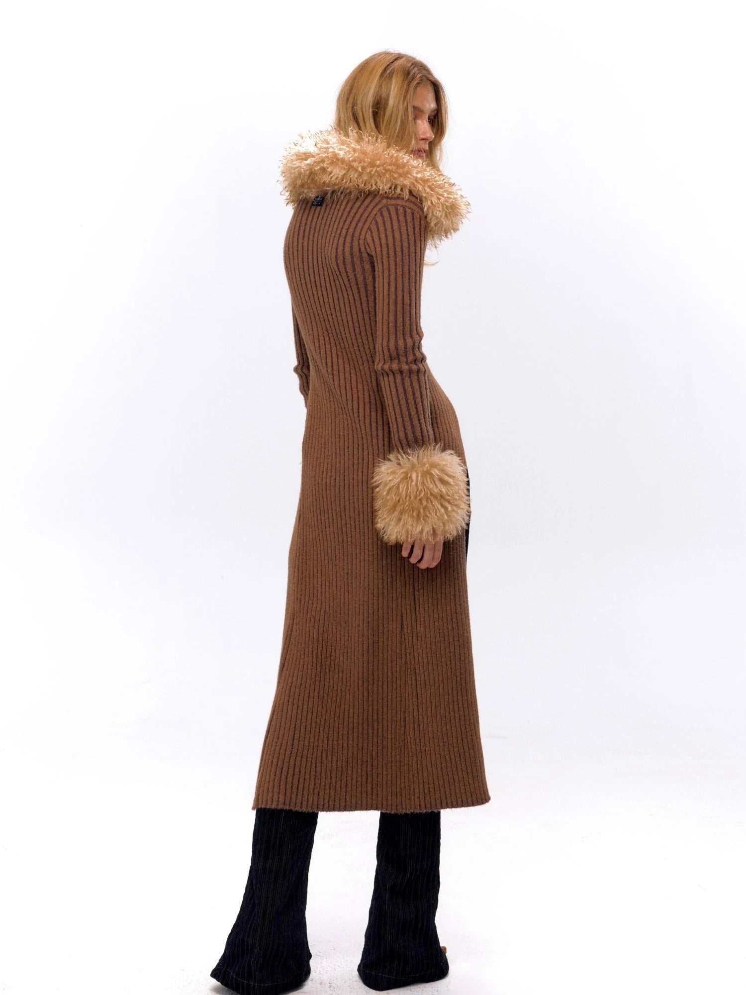 Knit Turtleneck Cable Tie Front Long Cardigan