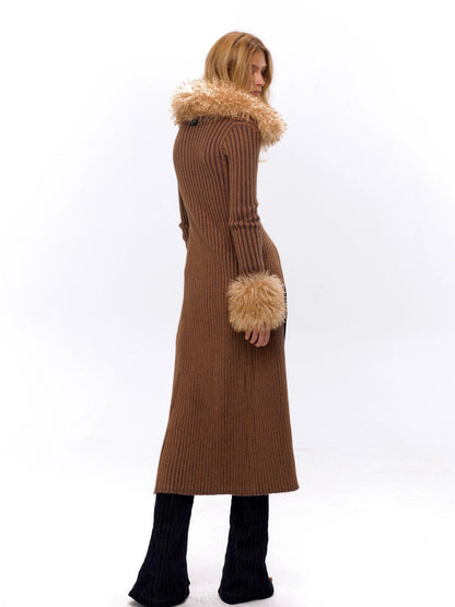 Knit Turtleneck Cable Tie Front Long Cardigan