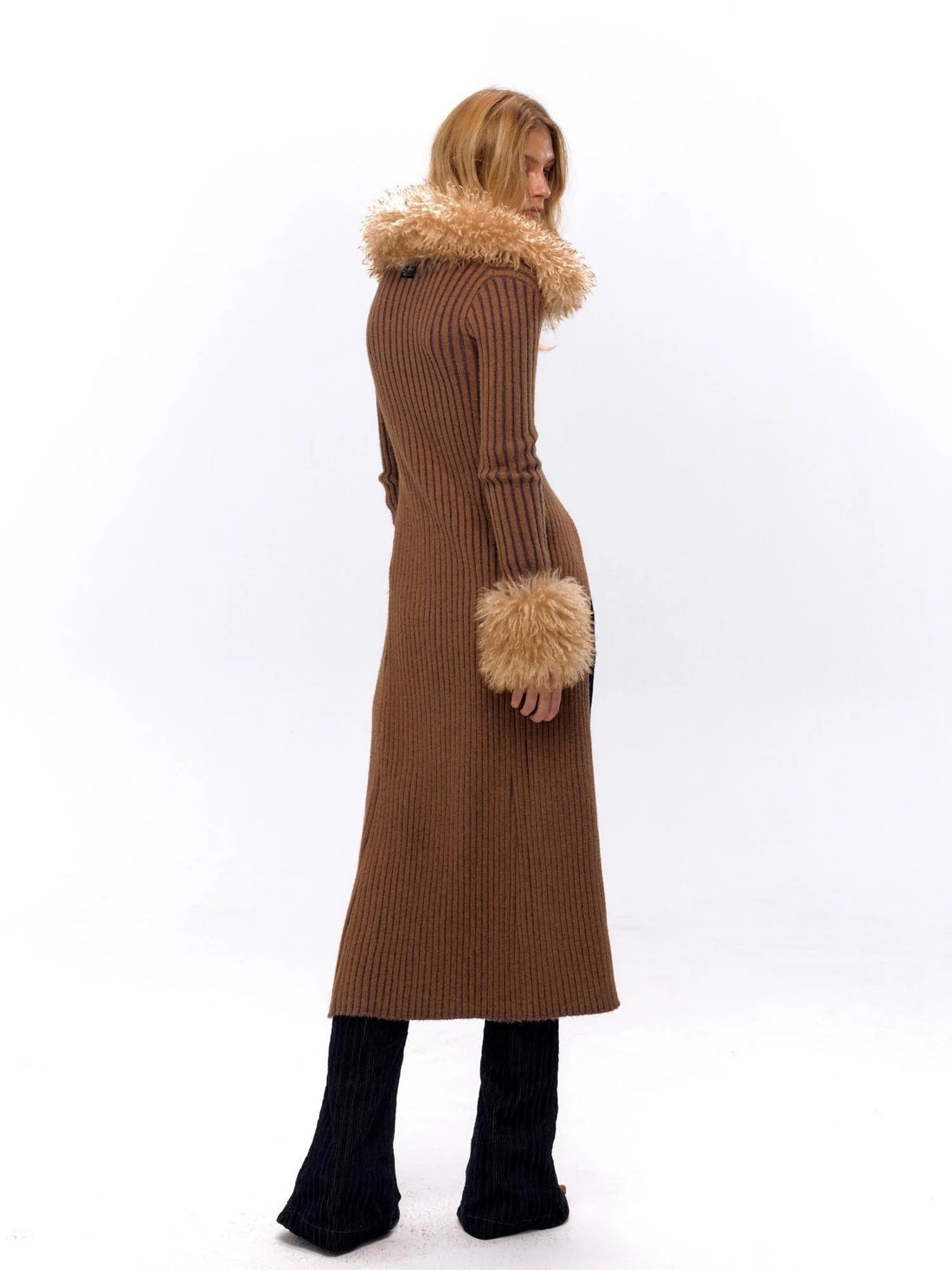 NyDkyel Knit Turtleneck Cable Tie Front Long Cardigan